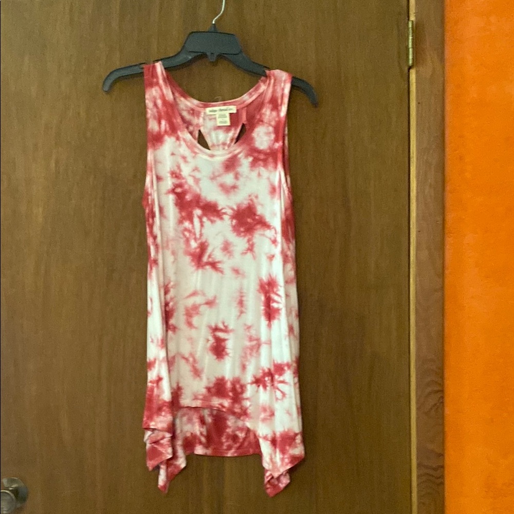 Red and White Asymmetrical Sleeveless Tank Top